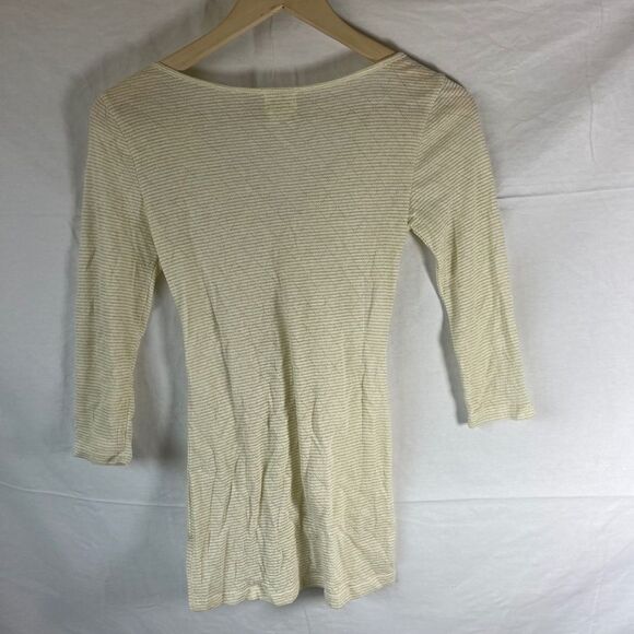 Intimately Free People Ivory Lurex Striped Henley Top Sz S - Picture 3 of 6